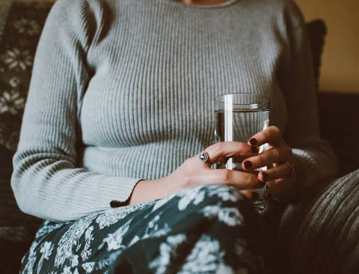 A woman drinking water