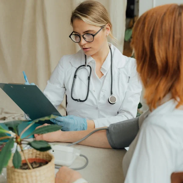 A woman consulting with her healthcare provider